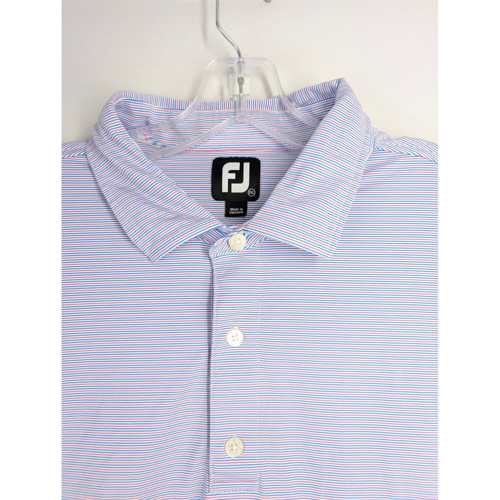 FootJoy Golf Polo Mens 2XL Blue Pink Striped Short Sleeve Stretch Performance